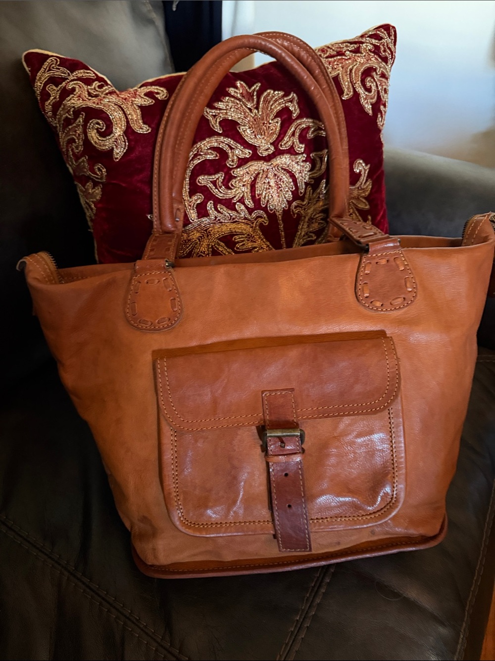 Noonday Collection Cognac Leather Top-Handle Tote
